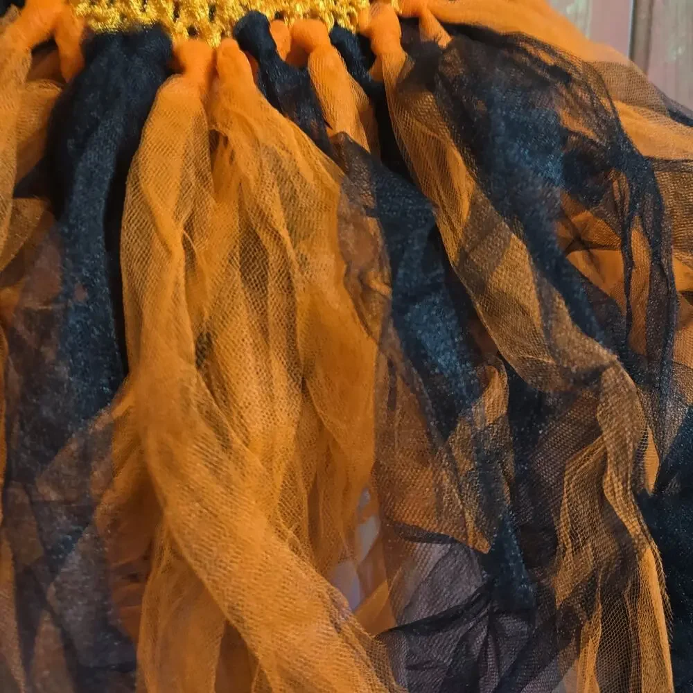 Halloween Costume Pumpkin‎ Dress Orange Black Tulle Skirt Dress Toddler M 3T ?